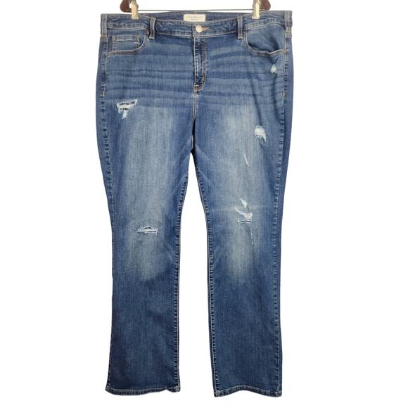 Lane Bryant Jeans Mid Rise Super Stretch Bootcut Women Plus 24R Blue Distressed - Picture 1 of 16